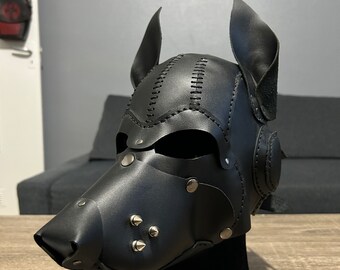 Leather dog mask - Leather dog mask, removable nose