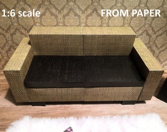 Printable Sofa Furniture Paper-cut | Digital PDF Download | 1:6 Dollhouse Furniture for 12" Fashion Dolls | DIY Miniature