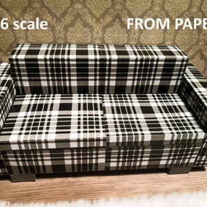 Printable miniature sofa 1/6 scale,12 inch, Paper-cut, Digital PDF Download, for dollhouse furniture: Barbie, Integrity Toys, Blythe, BJD