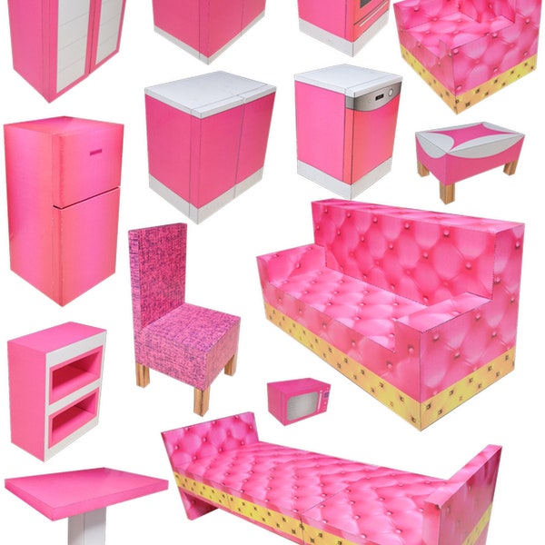 14pcs Printable Furniture  (53 sheets) Paper-cut , Digital PDF Download for dolls 1/6 dollhouse furniture 12 in: Barbie, Integrity Toys