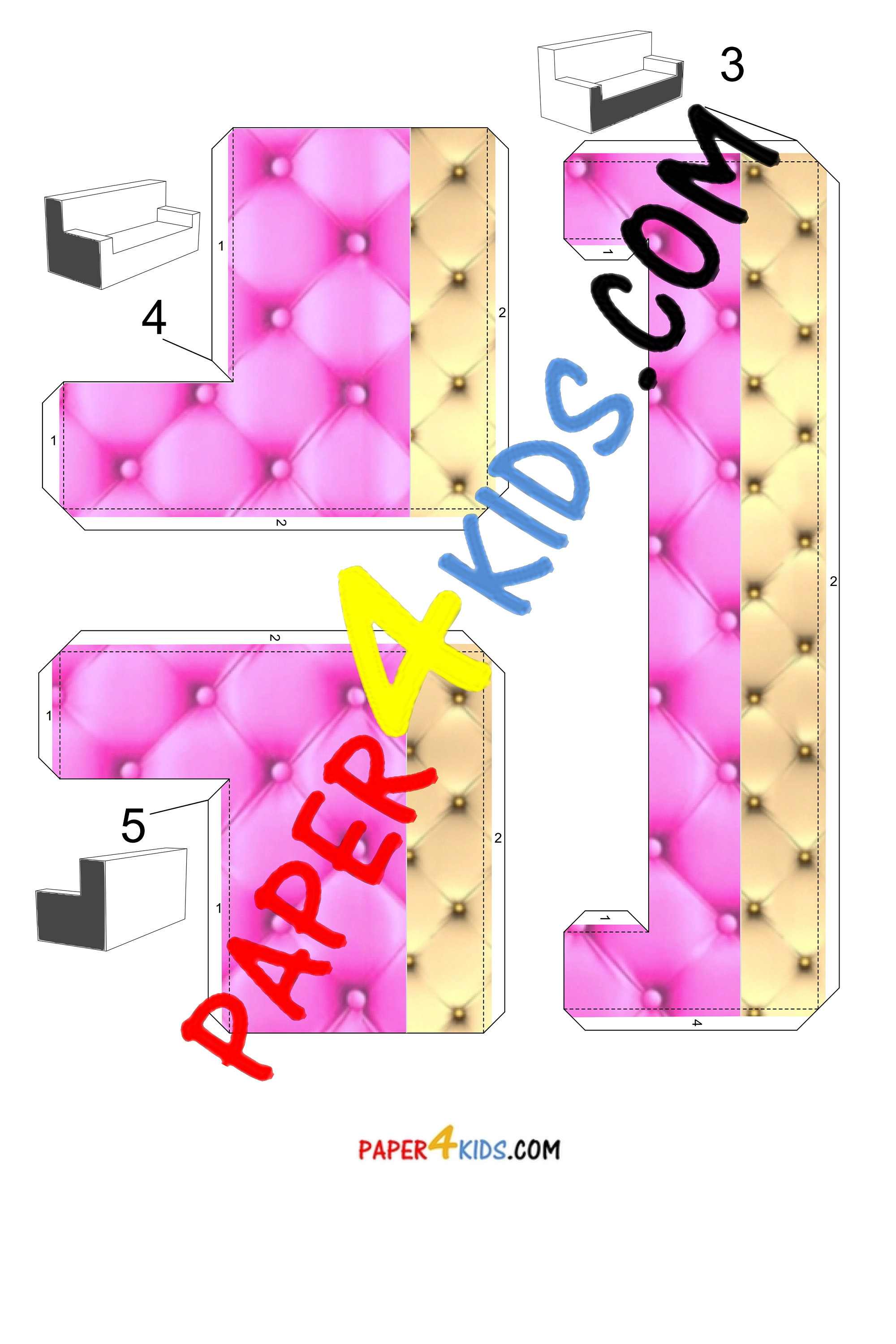 Printable SOFA Furniture Paper-cut, Digital PDF Download for Dolls 1/6 ...