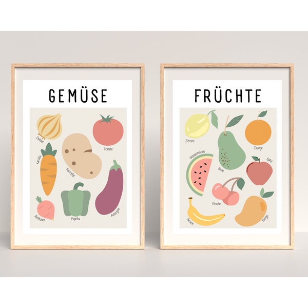 2er Kinderposter Gemüse und Obst Boho