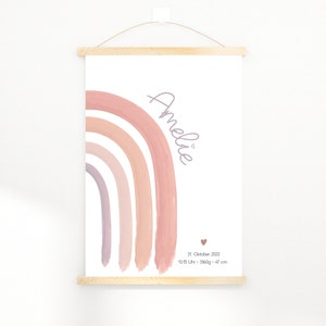 Póster con nombre arcoiris rosa nacimiento personalizado