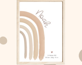 Name poster &quot;Rainbow&quot; personalized for birth Boho digital file Baby Girls Boys Neutral Birth Gift Children&#39;s Room