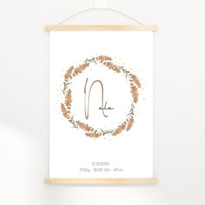 Nombres póster corona floral personalizada para nacimiento Boho