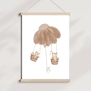 Pôster de quarto infantil carrossel de flores urso e esquilo