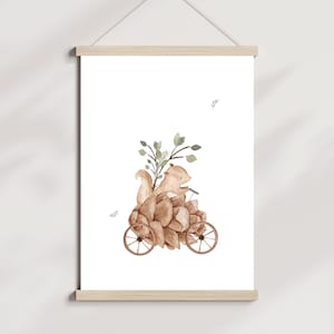 Póster habitación infantil Ardilla vehículo forestal