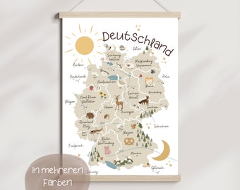 Germany map boho style world map in beige, pink or blue