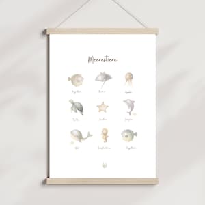 Poster per la cameretta dei bambini con animali marini