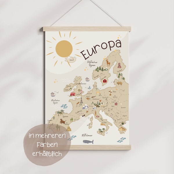 carte personnalisée de la chambre des enfants de l'Europe dans le style bohème