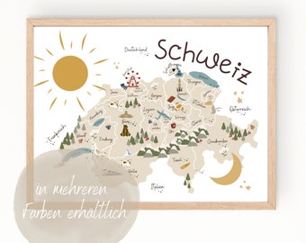 Schweiz Karte Weltkarte im Boho Stil Kinderzimmer