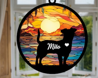 Cadeau de sympathie pour la perte d'un animal de compagnie | Attrape-soleil commémoratif pour chien| Cadeau de sympathie pour la perte d'un animal de compagnie | Décoration de chien avec prénom fait main, cadeau pour les amoureux des chiens