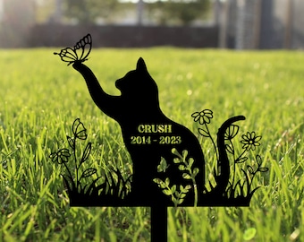 Personalized Cat Memorial Stake, Rusty Metal Stake, Cat Loss, Sympathy Sign, Pet Loss Grave Markers, Metal Stake, Garden Decor, Flower Cat