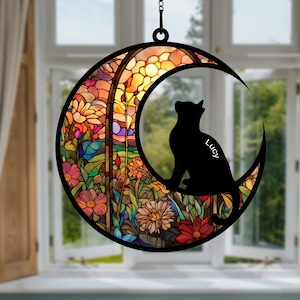 Regalo de pérdida de simpatía por mascota/ Cat Memorial Suncatcher/ Regalo de pérdida de simpatía por mascota/ Nombre personalizado hecho a mano Decoración de gato, regalo para los amantes de los gatos