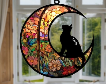 Loss of Pet Sympathy Gift| Cat Memorial Suncatcher| Loss of Pet Sympathy Gift| Handmade Custom Name Cat Decor, Gift for Cat Lovers
