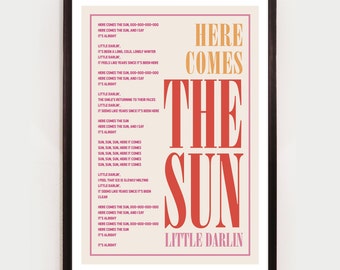 The Beatles, Here comes the sun, Unframed Song lyric Print, Art Poster, Music Print, Rock Art