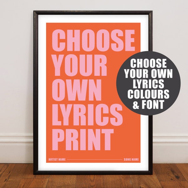 Custom Song Lyric Print, Unframed, Personalised Music Print, Wall Art, Wall Decor