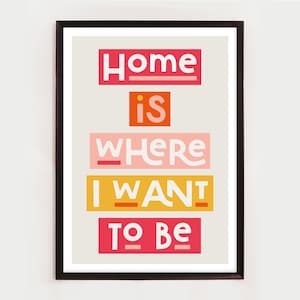 Home is where I want to be, Unframed Song Lyric Print, Home Decor, Indie Rock, Pop Art, Music Print