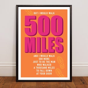 500 Miles, The Proclaimers, Stampa del testo della canzone senza cornice, Poster artistico, Stampa musicale, Arte rock