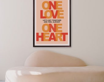 One Love, Bob Marley en de Wailers, ingelijste Song Lyric Print, Reggae, Wall Decor, Art Print