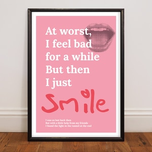 Smile, unframed song lyric print, music poster, home decor, art print, wall art