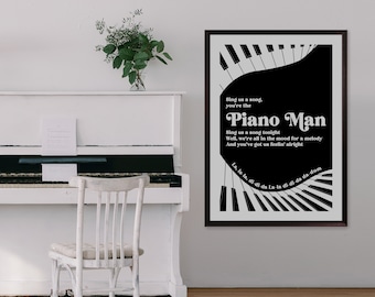 Piano Man, Unframed Song lyric inspired Print, Home Decor, Music Print, Pop, Indie Rock