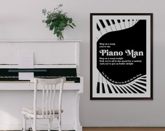 Piano Man, Unframed Song lyric inspired Print, Home Decor, Music Print, Pop, Indie Rock