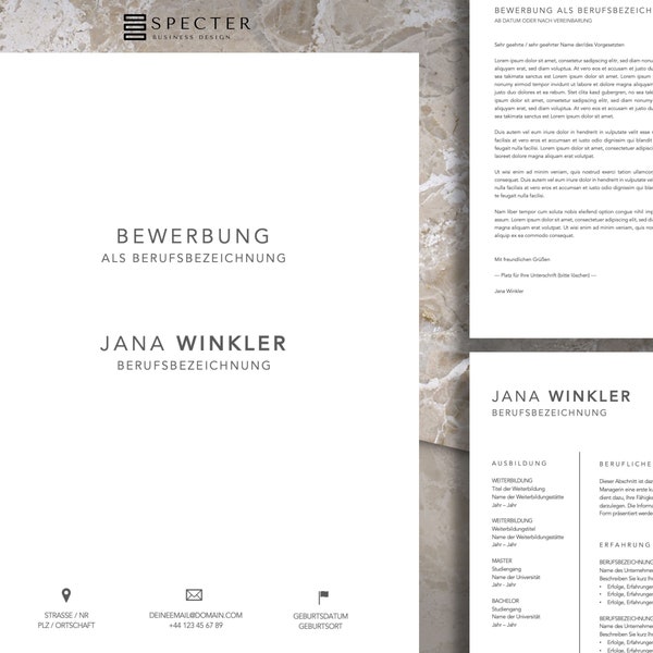 Bewerbungsvorlage Paket | Deutsch | Vorlage für Word Pages | modern elegant minimalistisch schlicht | Lebenslauf | Anschreiben | Deckblatt