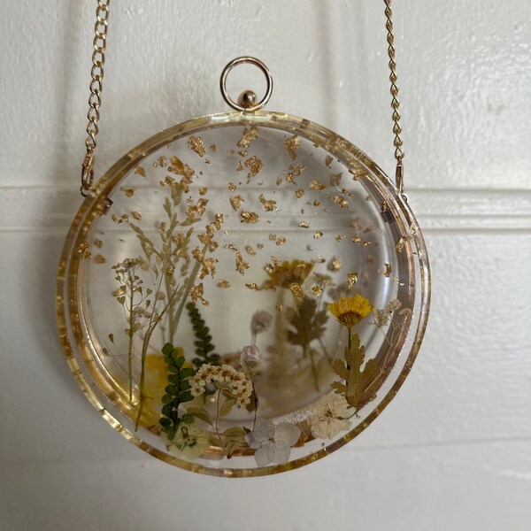 Real dried flower resin purse/clutch