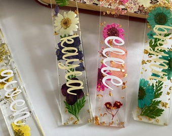 Personalized Name Bookmark, Custom Name Bookmark, Floral Name Bookmark, Christmas Gift, Resin Flowers Bookmark, Glitter Bookmark Gift