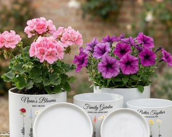 Personalized Birth Flower Ceramic Pot, Grandma Garden Gift, Mother's Day Planter