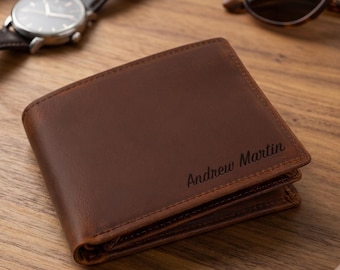 Personalized Leather RFID Wallet, Engraved Genuine Leather Custom Wallet, Anniversary Gift For Him, Men, Father, Dad, Husband, Boyfriend