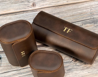 Personalized Leather Watch Case, Travel Watch Roll for 3 Watches, Father's Day Gift