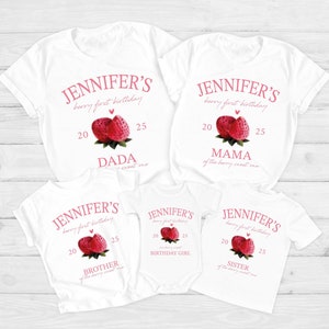 Berry First Birthday Matching Family Shirt, Strawberry Themed Party Tee, 1st Bday Mom Dad Berry T Shirt, Mama Dada Strawberry Tee