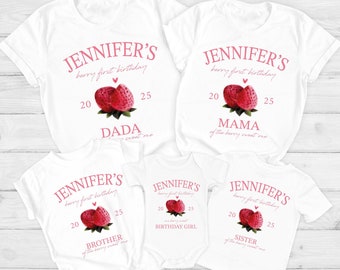 Berry First Birthday Matching Family Shirt, Strawberry Themed Party Tee, 1st Bday Mom Dad Berry T Shirt, Mama Dada Strawberry Tee