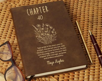 Personalized 40th Birthday Vegan Leather Journal, Book Lover Gift