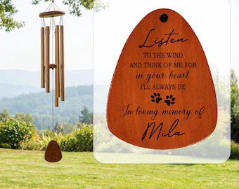 Listen to the Wind Pet Memorial Gift | Dog Memorial Wind Chime | Personalized Paw Print Sympathy Wind Chime | Paw Print Pet Loss Keepsake