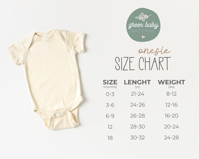 a baby's size chart for a short sleeved bodysuit