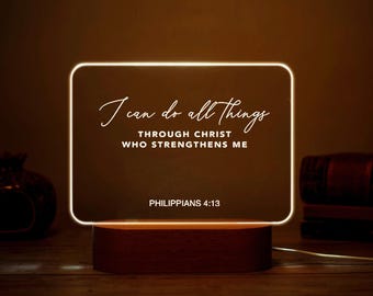 Custom Bible Verse Night Light – Engraved Scripture LED Lamp with Wooden Base
