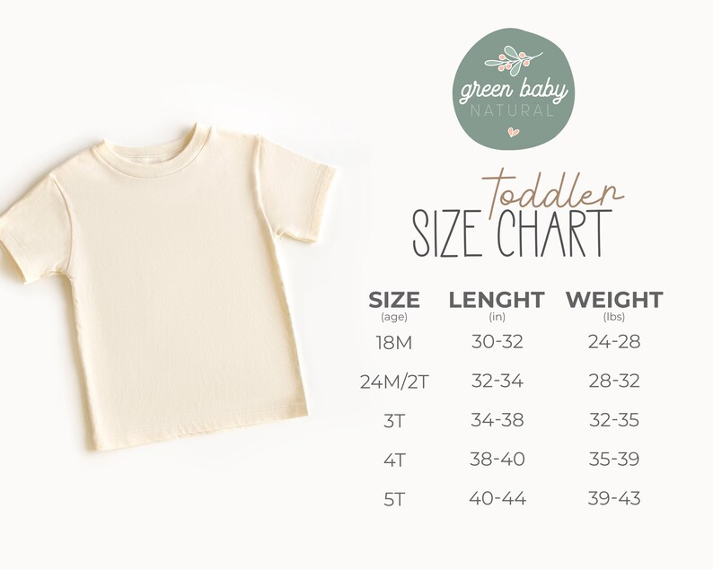 a white t - shirt with a size chart for it