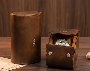 Personalized Leather Watch Roll for 3 Watches, Groomsmen Travel Case