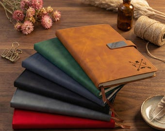Personalized Leather Notebook with Pen, Custom Engraved Journal for Him, Graduation Gift