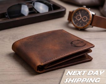 Personalized Crazy Horse Leather Wallet, RFID Blocking, Groomsmen Gift, Custom Engraved Wallet