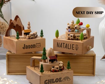 Engraved Baby Name Music Box, Baby Music Box Wood, 1st Birthday Gift, Personalized Wooden Music Box, Gift for Kid, Musical Box