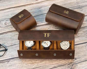 Personalized Watch Box for Men, Watch Storage, Travel Watch Roll, Watch Holder for Men, Brown Watch Box, Gift For Him, Leather Watch Case