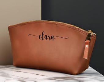 Personalized Leather Makeup Bag, Monogram Cosmetic Organizer, Mothers Day Gift