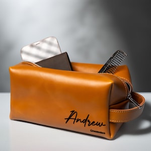 Personalized Leather Toiletry Bag: Laser Engraved Dopp Kit, Groomsmen Gift