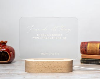 Custom Bible Verse Night Light – Engraved Scripture LED Lamp with Wooden Base