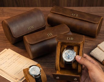 Personalized Leather Watch Roll, Travel Watch Case, Gift for Him