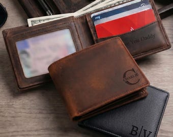 Personalized Leather RFID Wallet, Engraved Genuine Leather Custom Wallet, Anniversary Gift For Him, Husband, Boyfriend, Men, Father, Dad